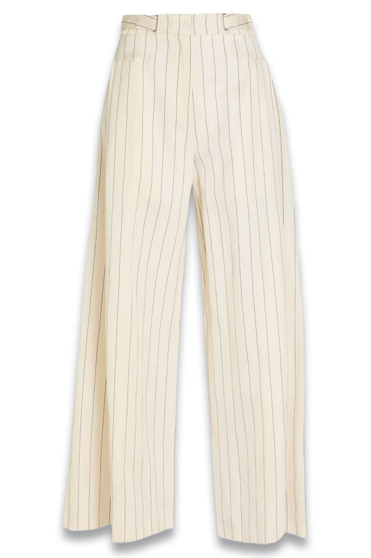 Pleated Striped Twill Wide-leg Pants