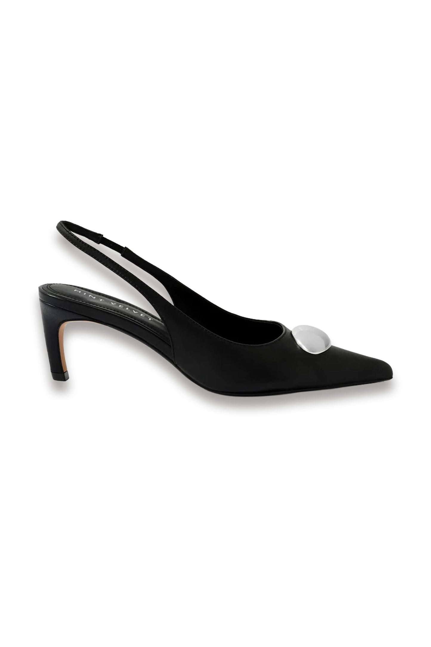 Ren Black Leather Sling-back Heels