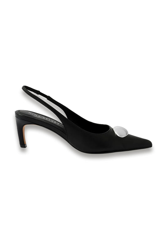 Ren Black Leather Sling-back Heels