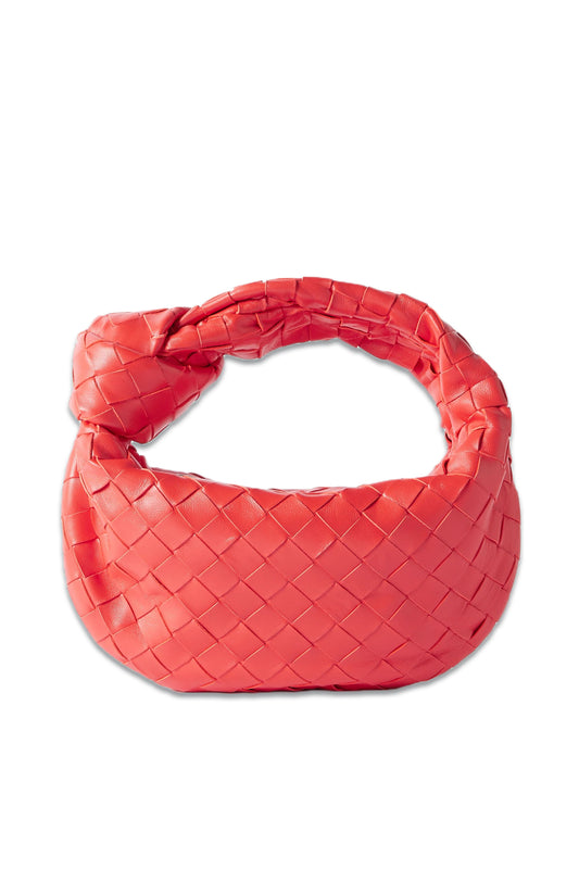 Jodie Mini Knotted Intrecciato Leather Tote Red