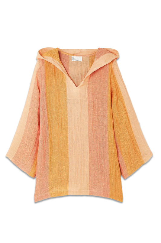 + NET SUSTAIN Hooded Striped Linen-Blend Gauze Coverup