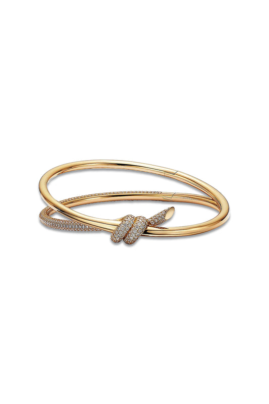Double Row Hinged Bangle In Yellow Gold With Diamonds