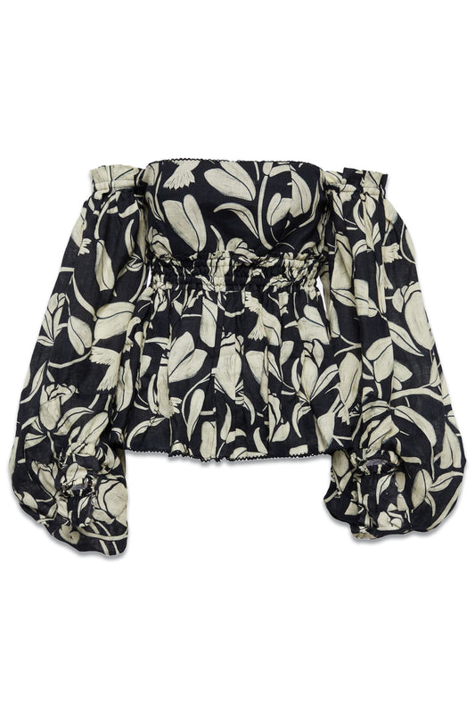 Jamaica Floral-Print Linen Off-The-Shoulder Top