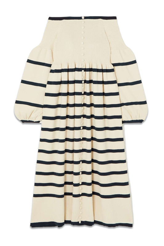 Lesleigh Off-The-Shoulder Striped Organic Cotton And Cashmere-Blend Midi Dress