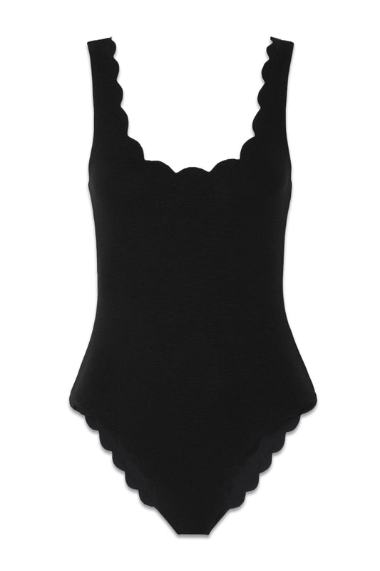 Palm Springs Scalloped Recycled-seersucker Swimsuit