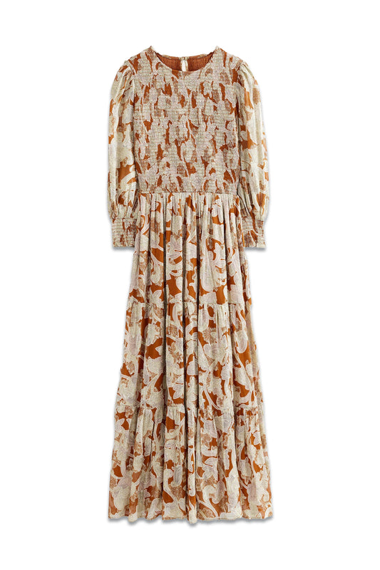 Smocked Metallic Maxi Dress