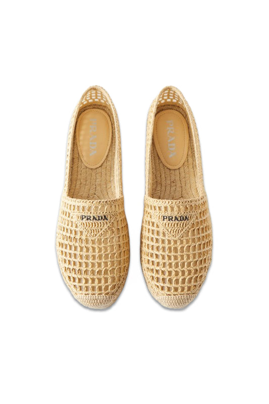 Logo-Embroidered Crochet Raffia Espadrilles