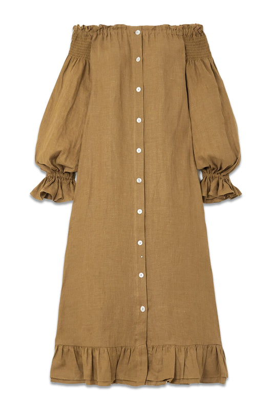 + NET SUSTAIN Romantica Off-The-Shoulder Linen Midi Dress