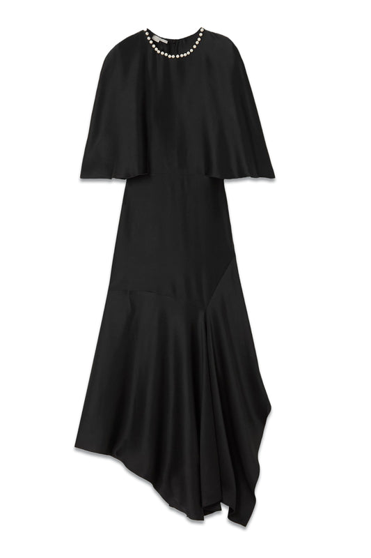 + NET SUSTAIN Asymmetric Faux Pearl-Embellished Satin Midi Dress