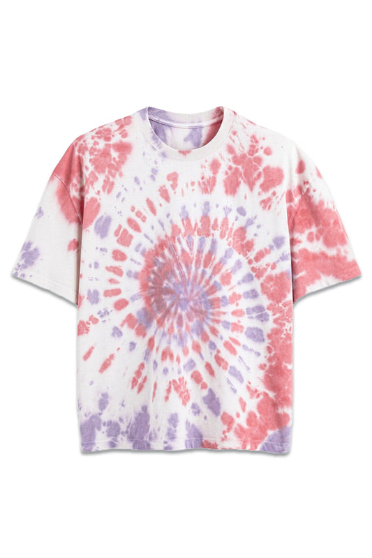Tie Dye Cotton T-Shirt with Crew Neck and Short Sleeves