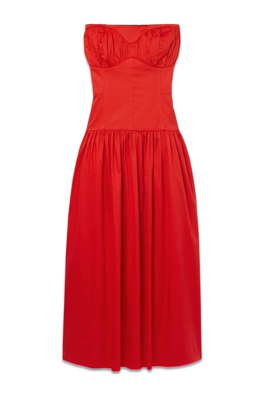 Lauryn Gathered Stretch-Cotton Poplin Midi Dress