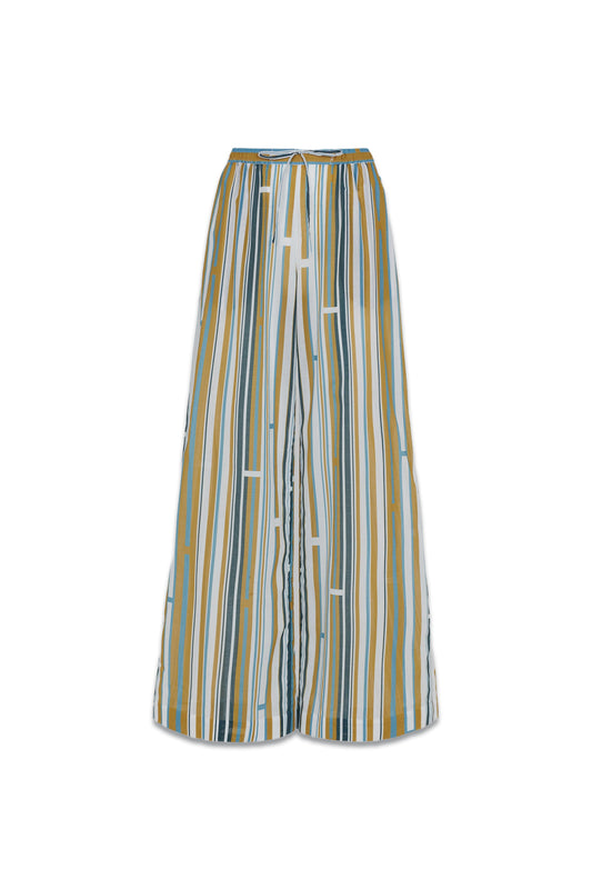Printed Cotton Voile Drawstring Wide Leg Trousers