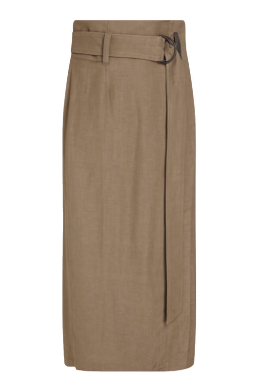 Belted Twill Midi Wrap Skirt