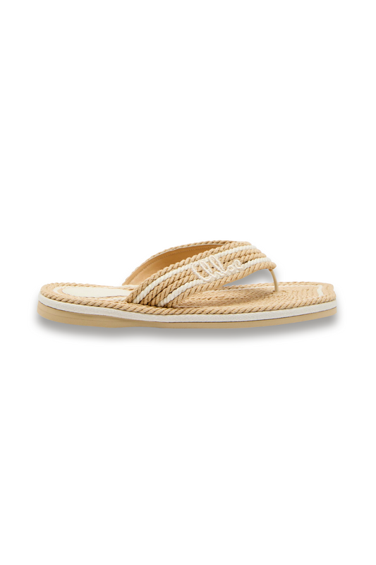 Sand Woven and Leather Flip Flops