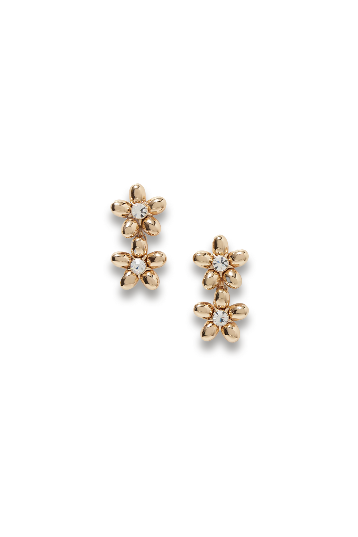 Double Flower Gold-tone Crystal Earrings