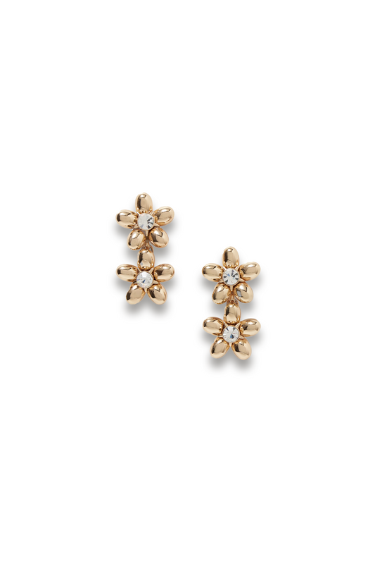 Double Flower Gold-tone Crystal Earrings