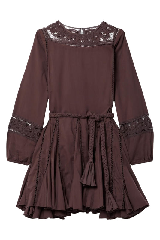 Ella Belted Crochet-Paneled Cotton Mini Dress