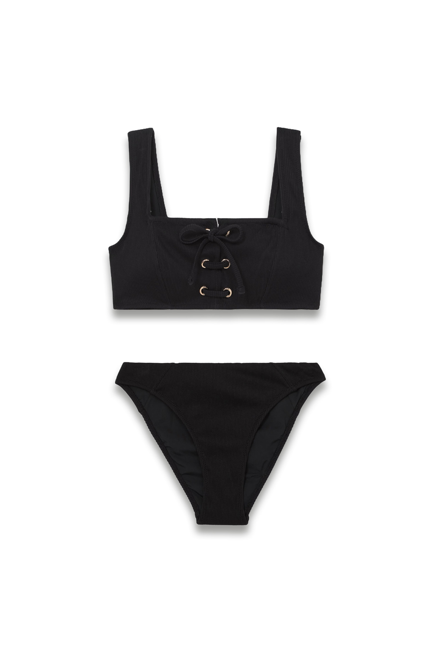 Dee Ribbed Lace-Up Bikini in Black