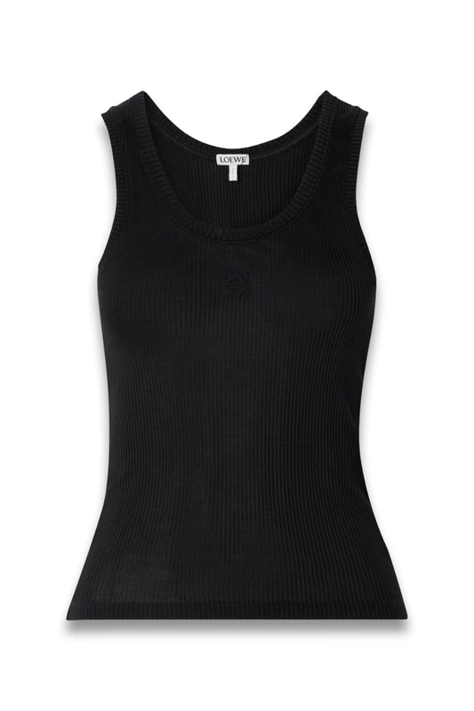 Anagram Embroidered Ribbed Silk-Jersey Tank