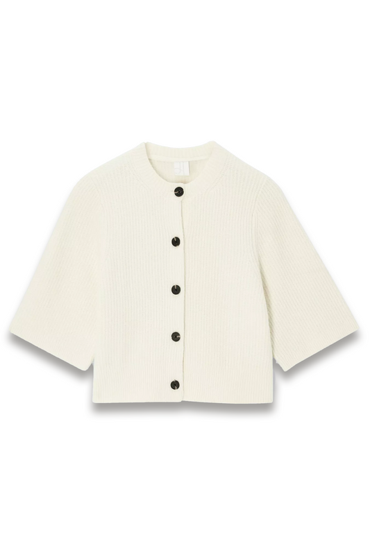 Short-sleeve Rib-knit Cardigan