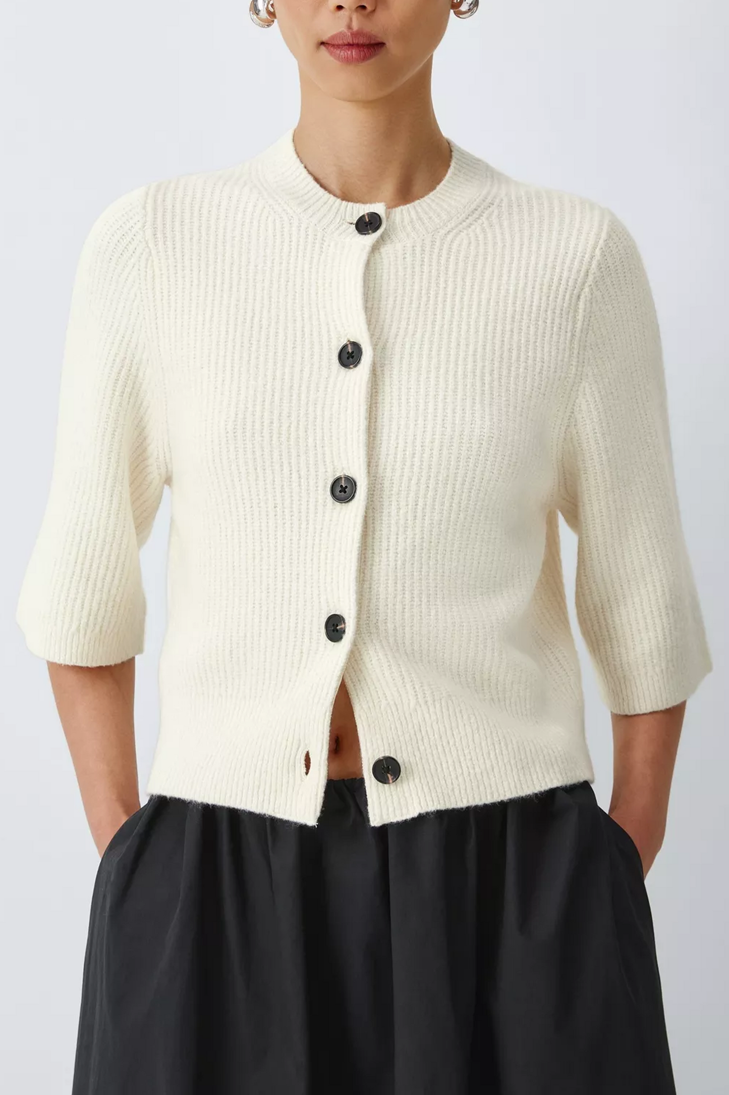 Short-sleeve Rib-knit Cardigan