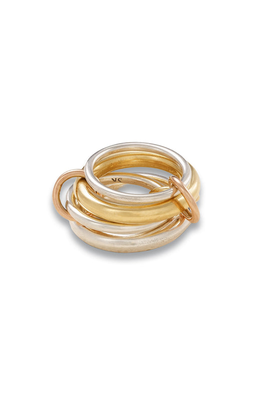 Cici set of four 18k yellow and pink gold and sterling silver rings