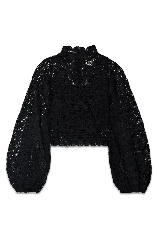 Cropped Guipure Lace Blouse