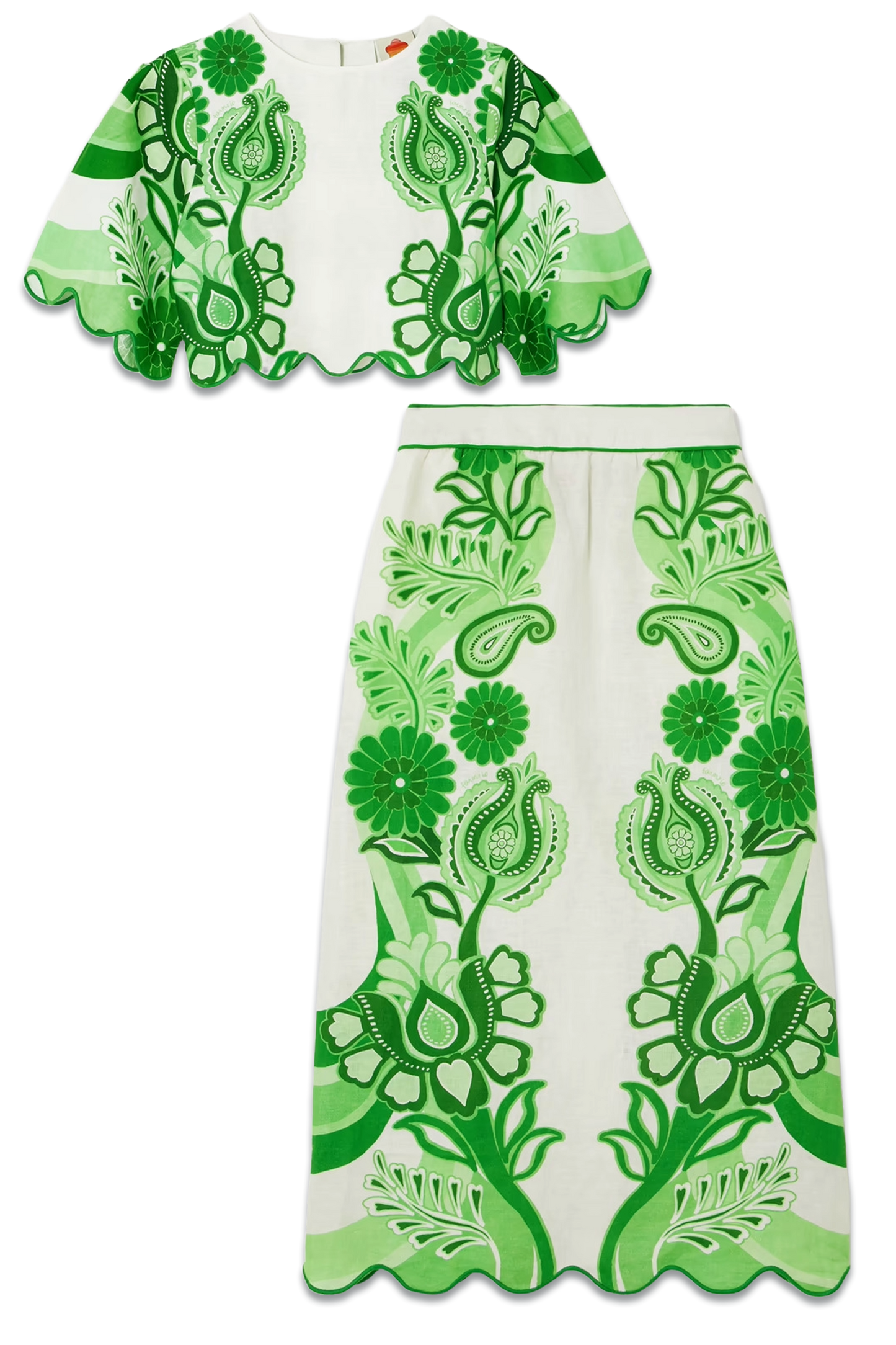 Cropped Floral-print Linen Blouse & Midi Skirt