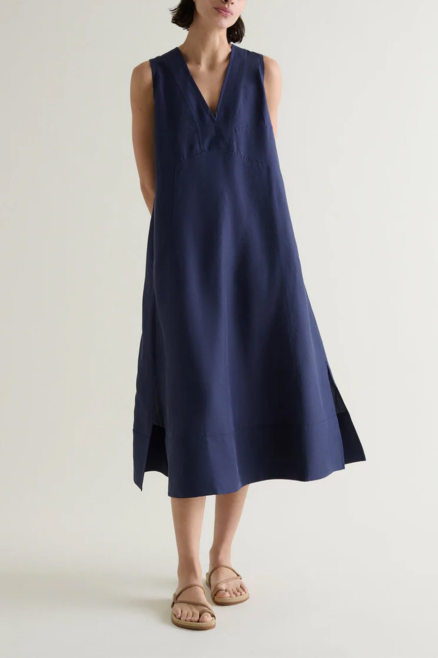 Women's Future-Linen Panelled V Neck Dress