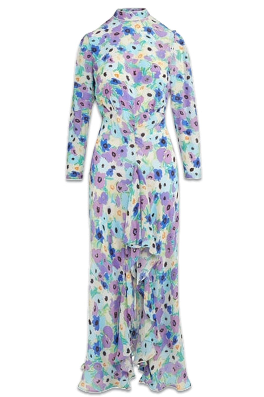 Rent - Muted Floral High-Neck Ruffled Midi Dress