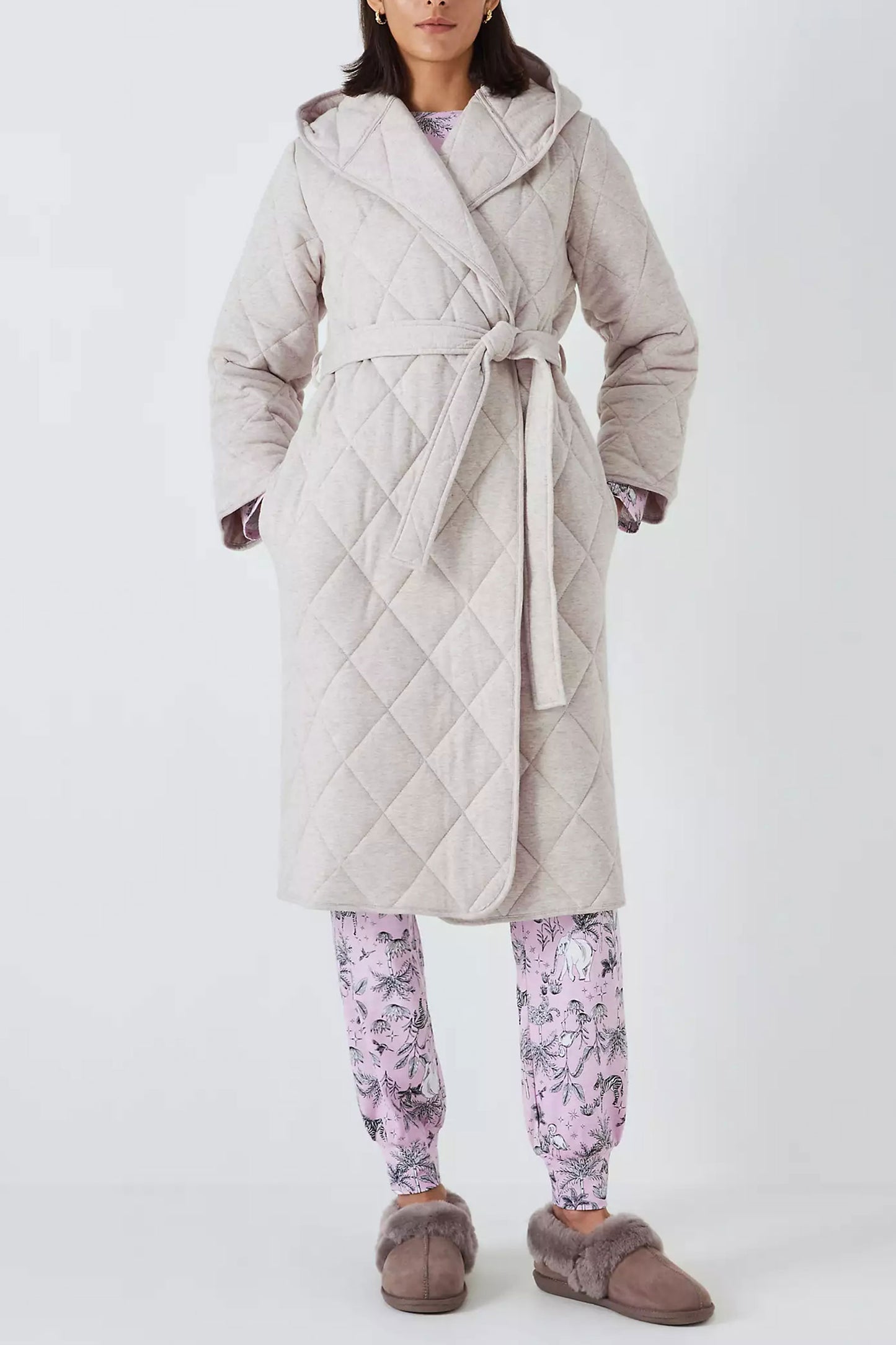 Diamond Quilted Duvet Dressing Gown, Oatmeal