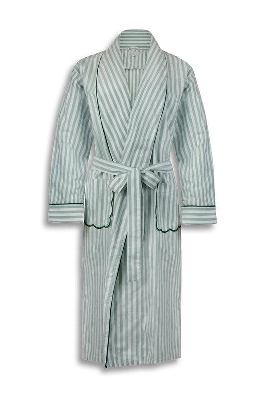 Green Striped Brushed Cotton Robe