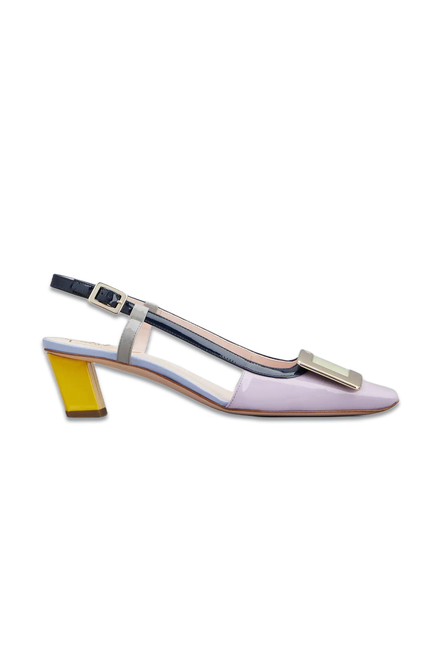 Belle Vivier Metal Buckle Slingback Pumps in Patent Leather