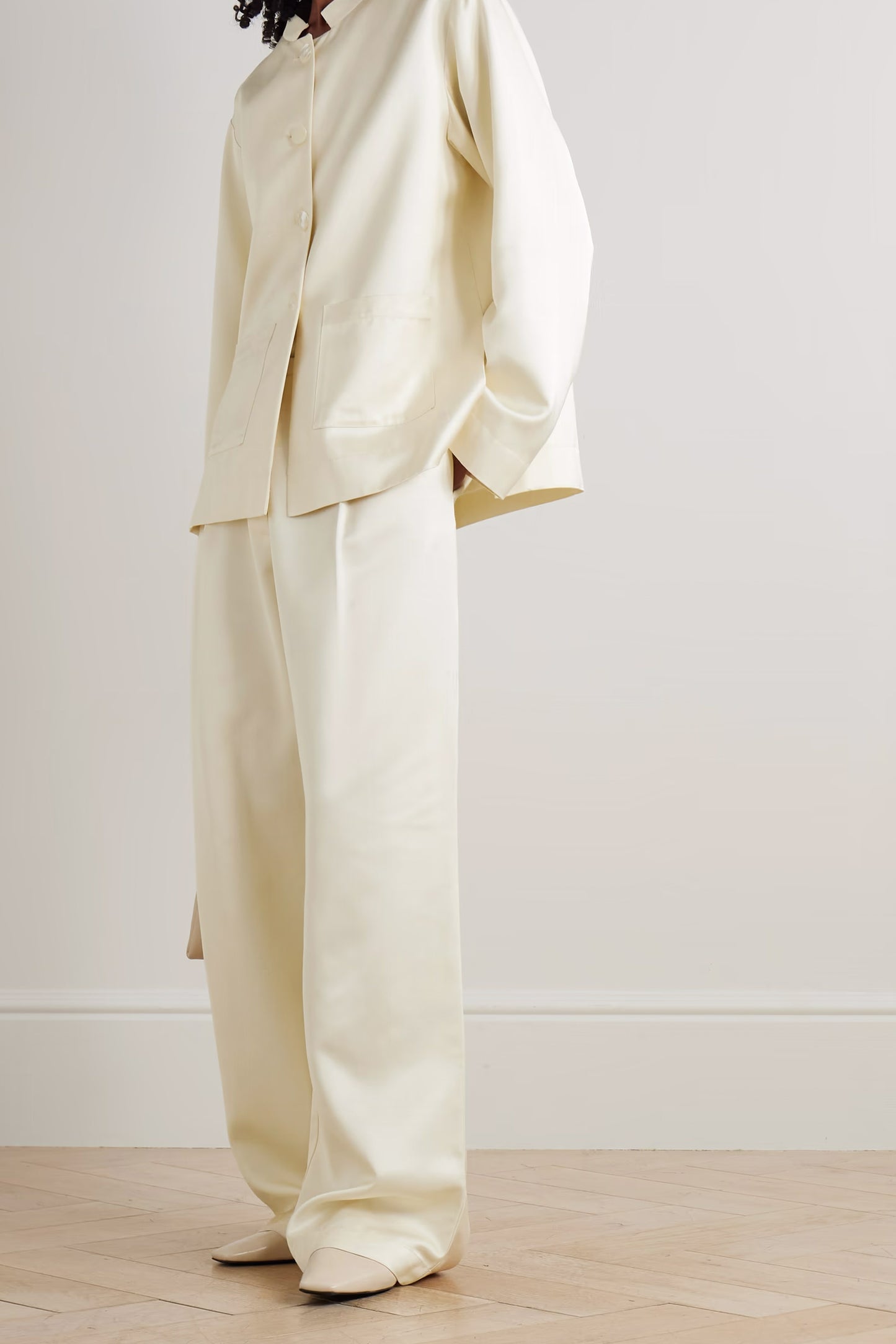 Pleated Satin Wide-leg Pants