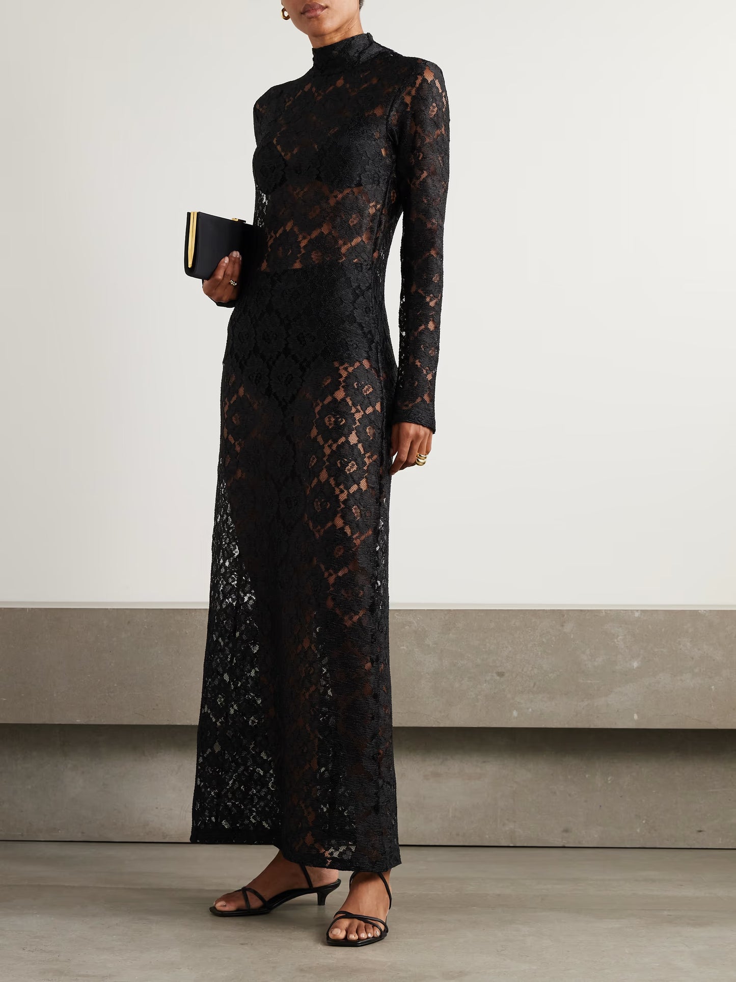 Floral Lace Maxi Turtleneck Dress