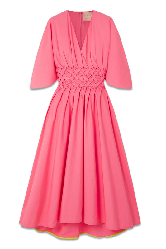 Esti Gathered Pleated Cotton-Poplin Midi Dress
