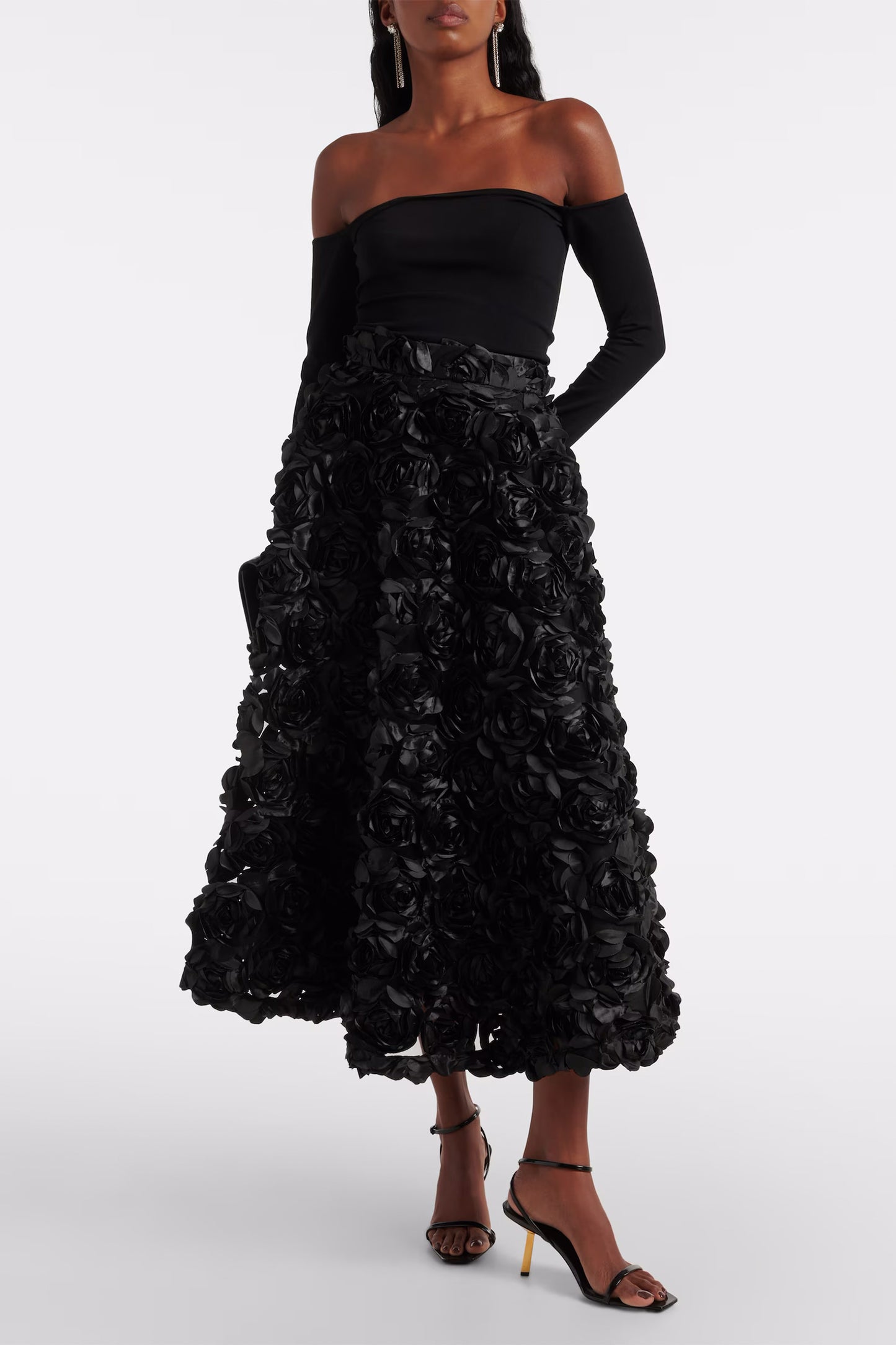 Sun floral-appliqué high-rise maxi skirt