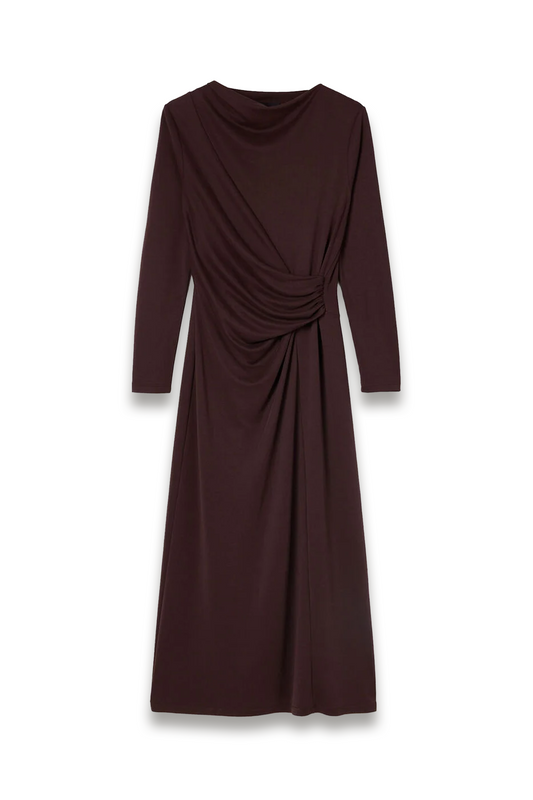 Chocolate Ruched-detail Midi Dress