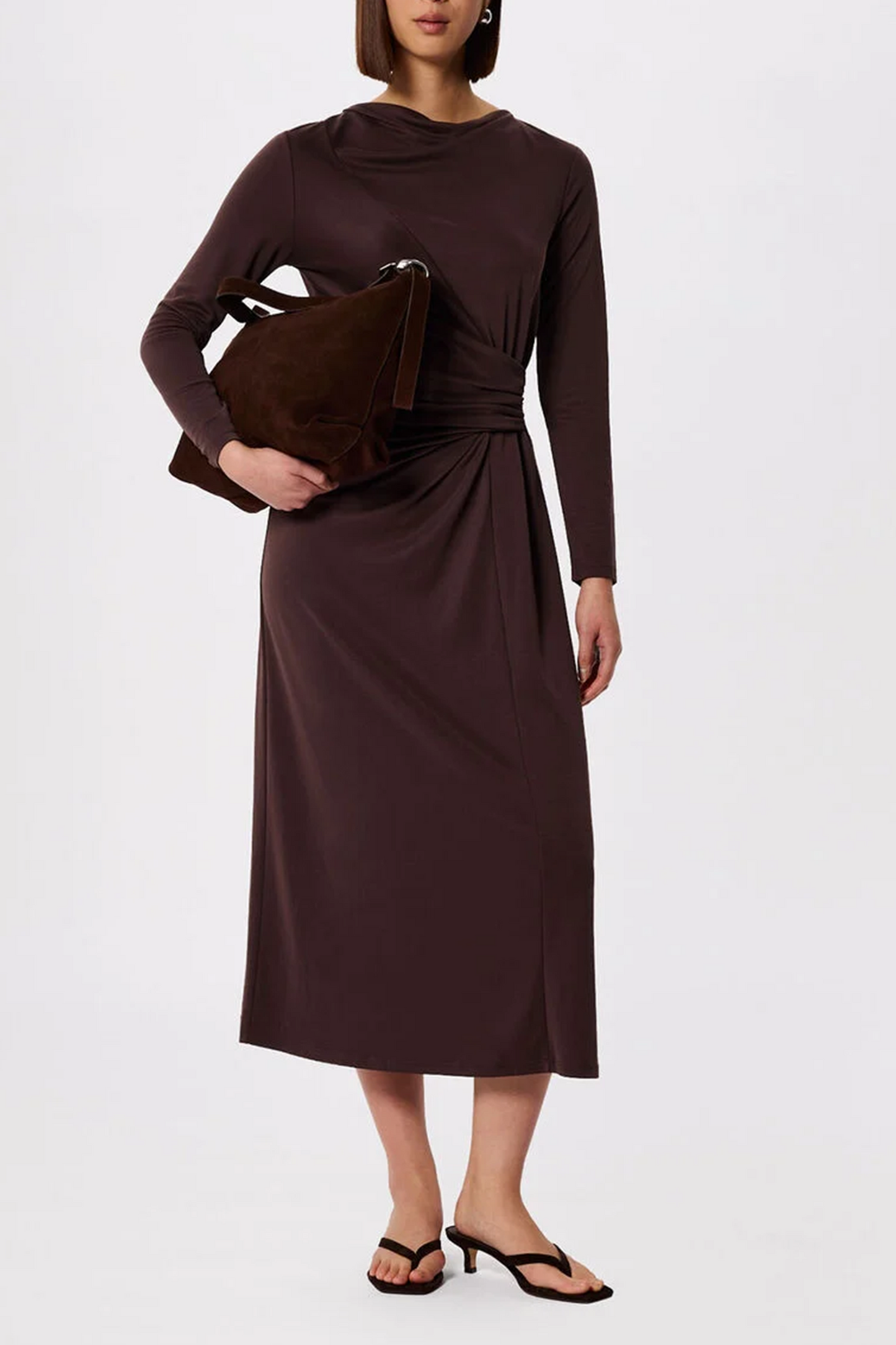 Chocolate Ruched-detail Midi Dress