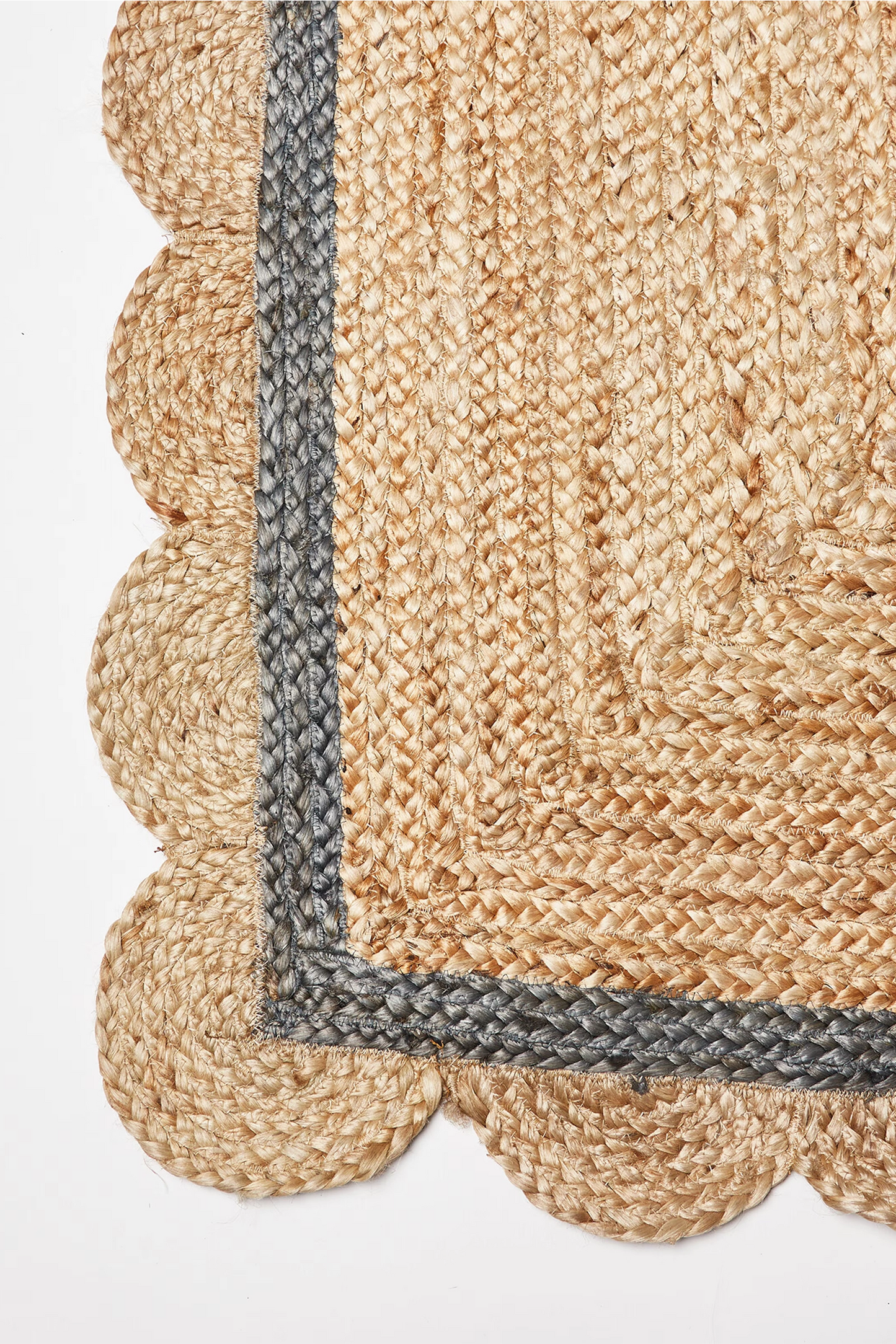 Scalloped Jute Grey Border Rug 200x140cm