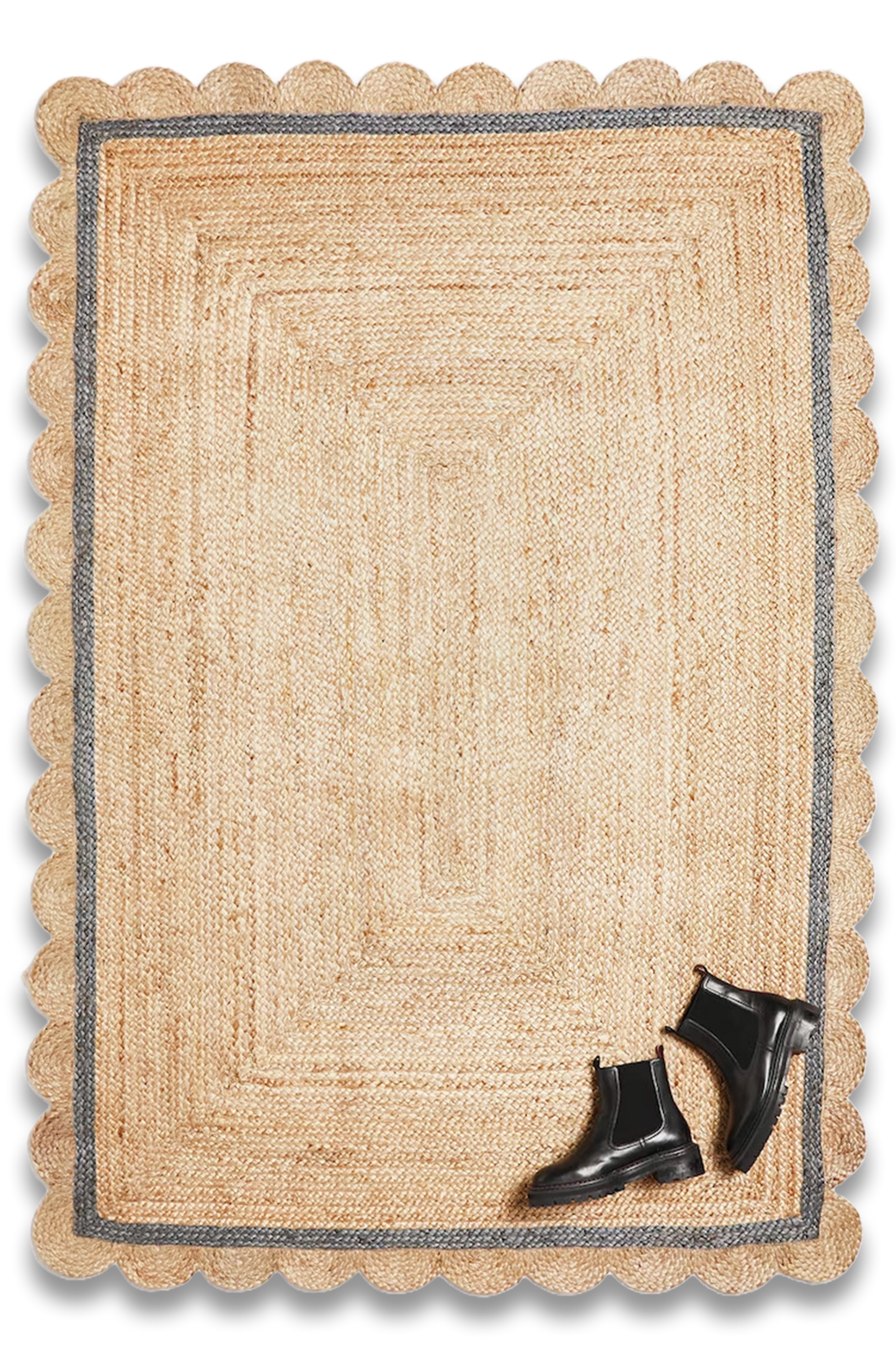 Scalloped Jute Grey Border Rug 200x140cm