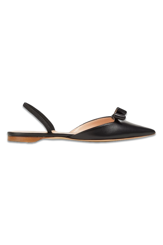 Mercato Cutout Bow-Detailed Leather Point-Toe Slingback Flats
