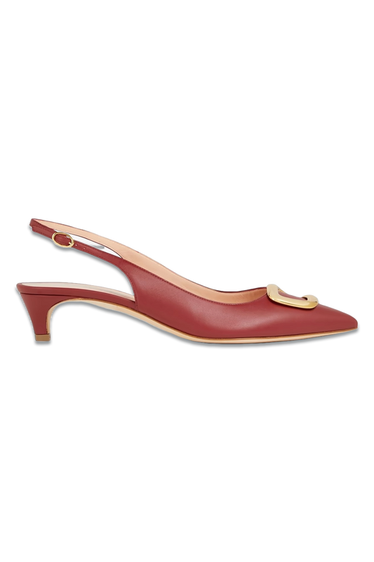 Ring-Embellished Leather Slingback Pumps