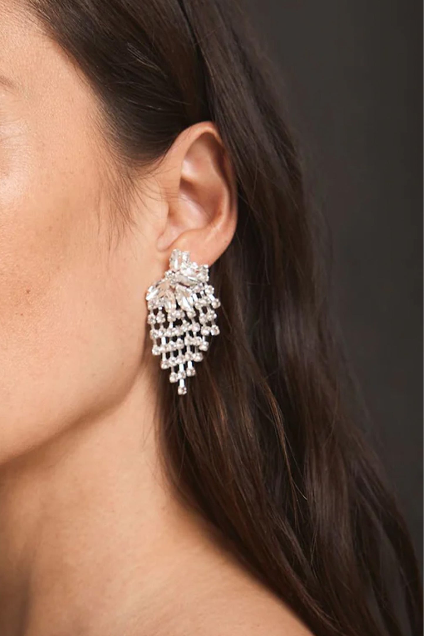Silver-tone Statement Crystal Earrings