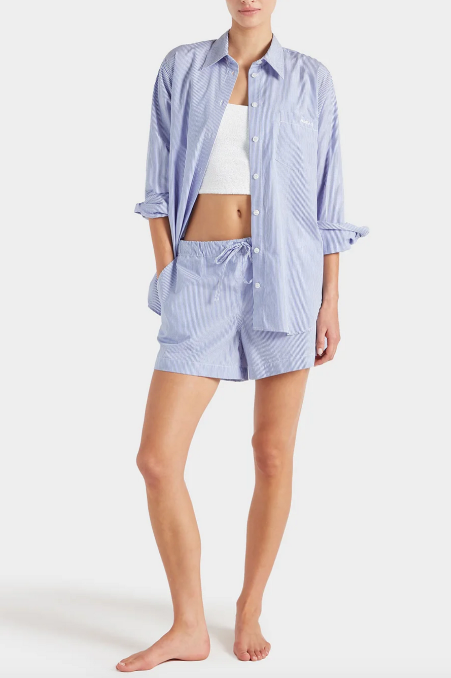 Embroidered Oversized Cotton Shirt and Shorts Set