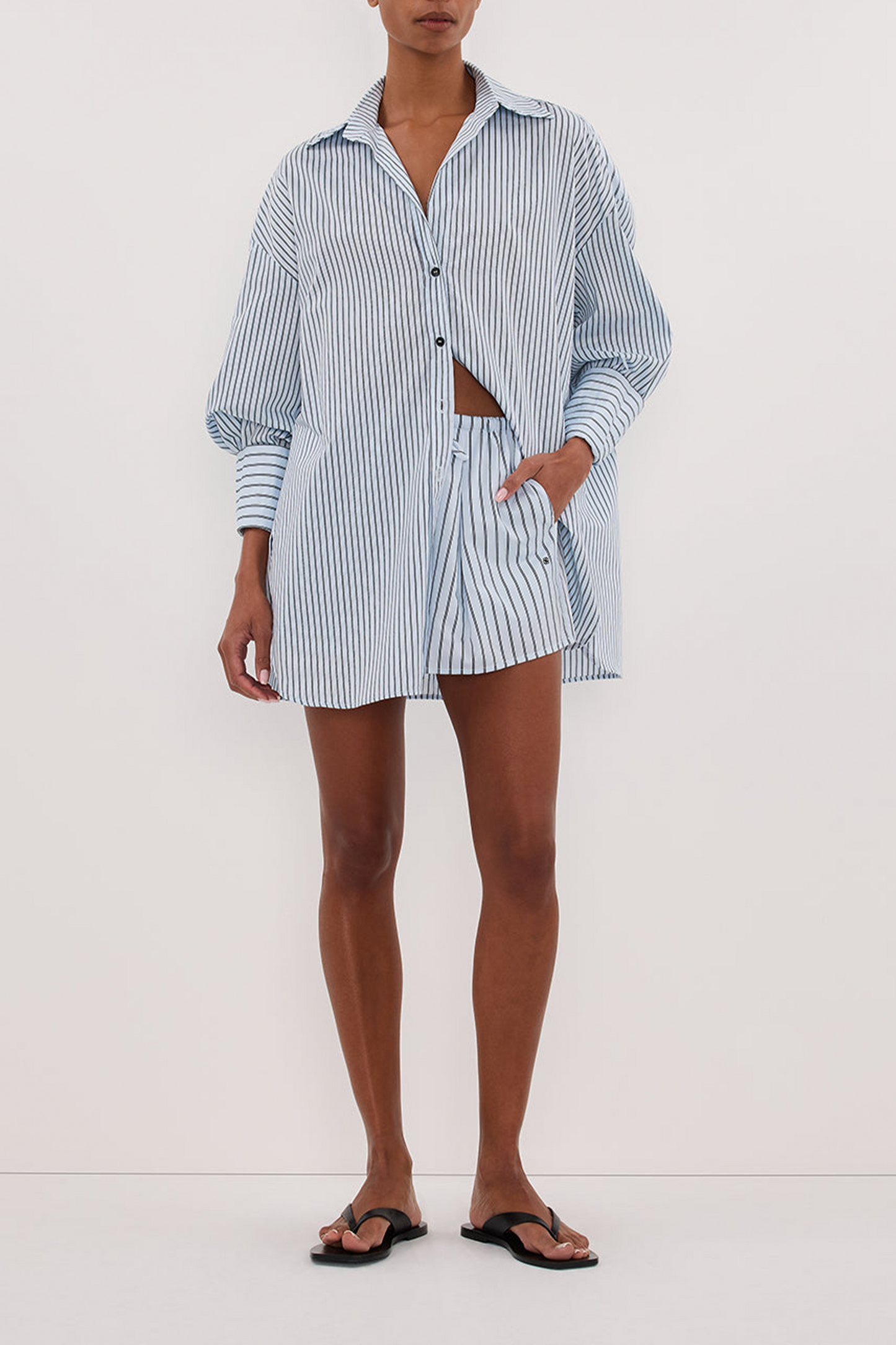 Sable Ice Blue Oversized Silk-blend Shirt and Shorts