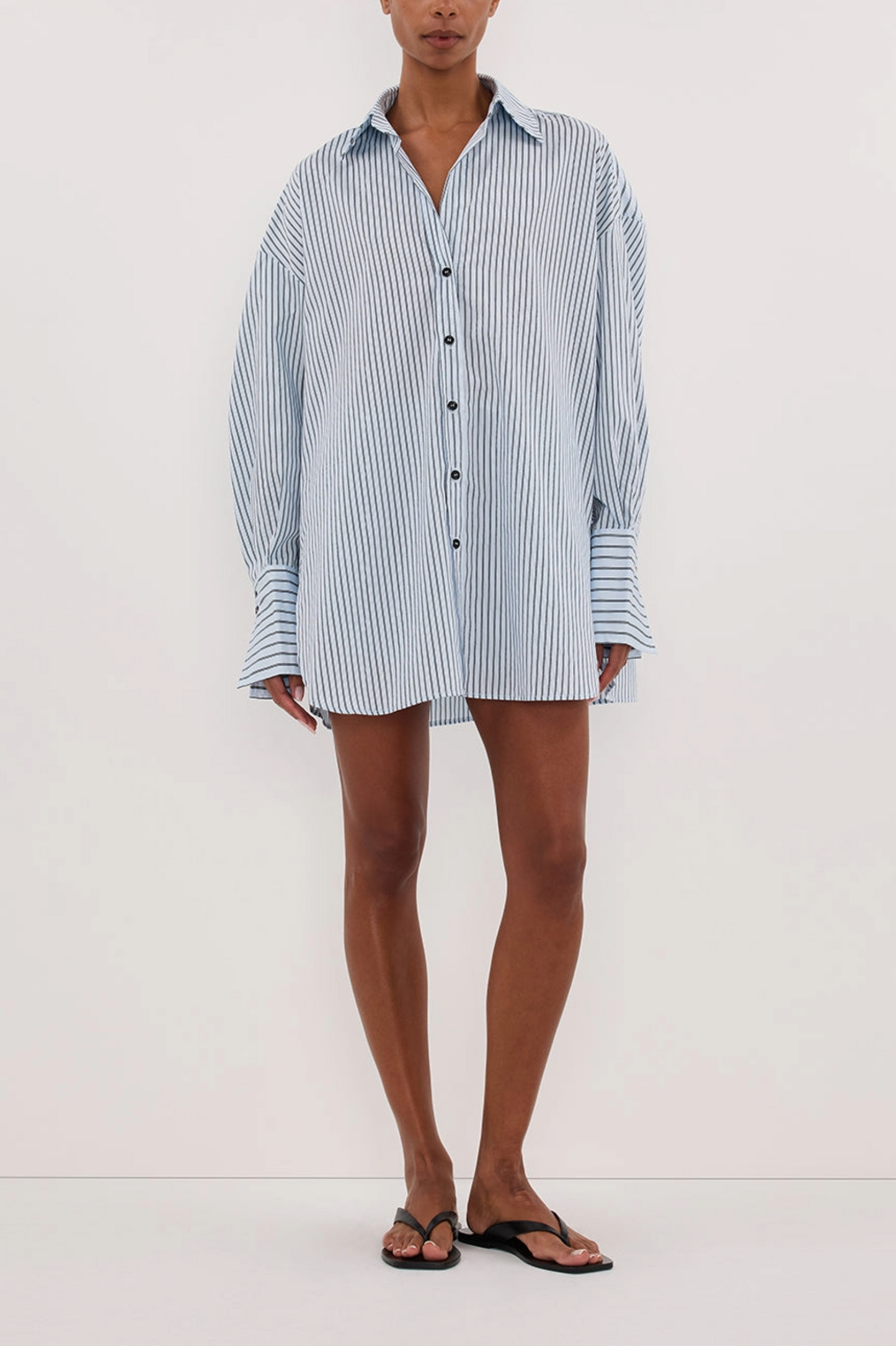 Sable Ice Blue Oversized Silk-blend Shirt