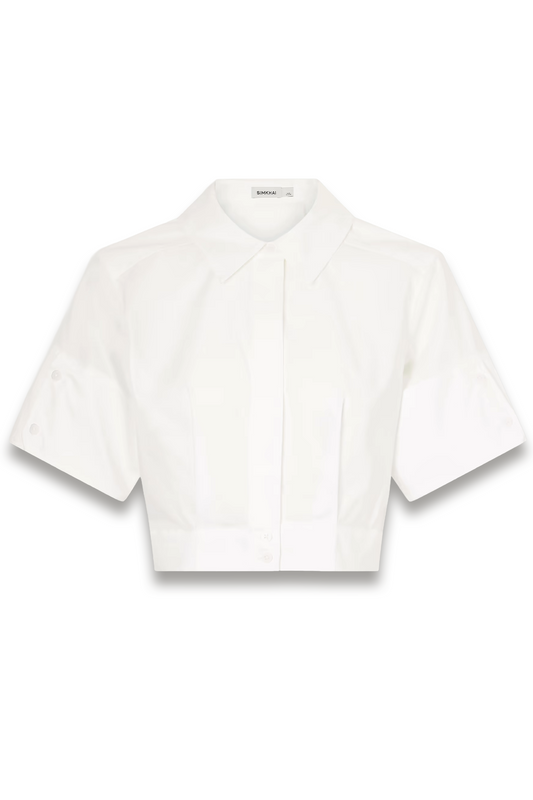 Sabrina Cropped Pleated Cotton-blend Poplin Shirt