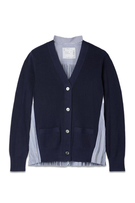 Cotton and Pleated Striped Poplin Cardigan