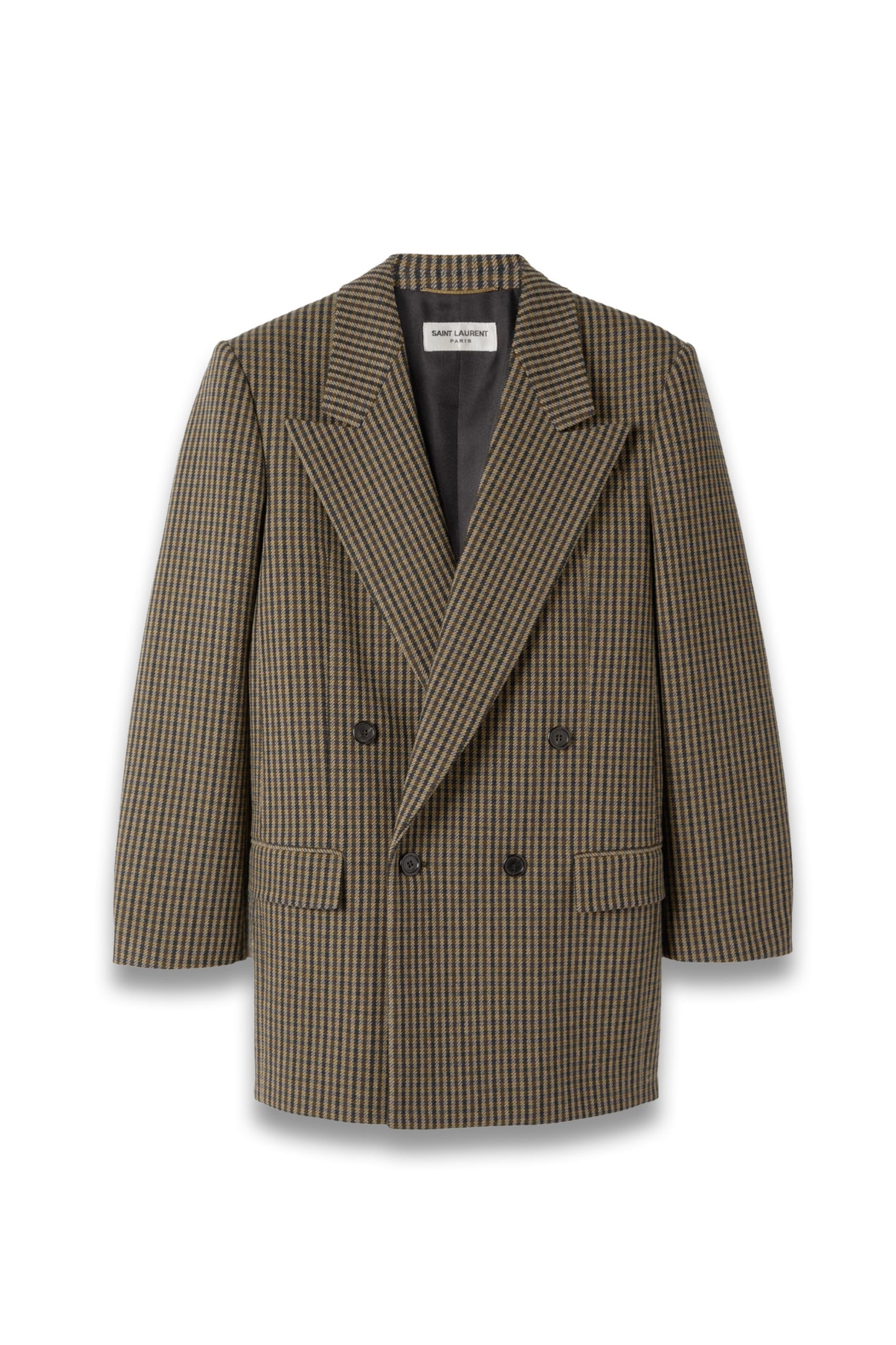 Double-breasted Checked Wool-blend Blazer